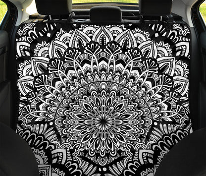 White And Black Mandala Print Pet Car Back Seat Cover