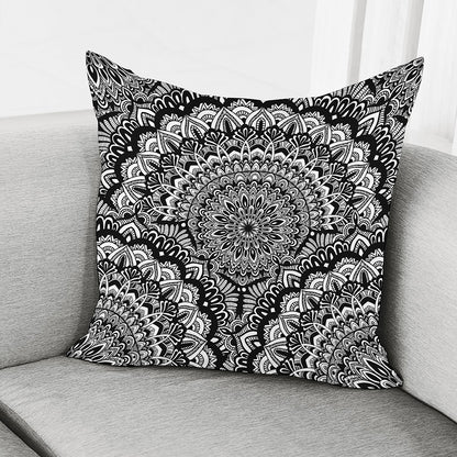 White And Black Mandala Print Pillow Cover