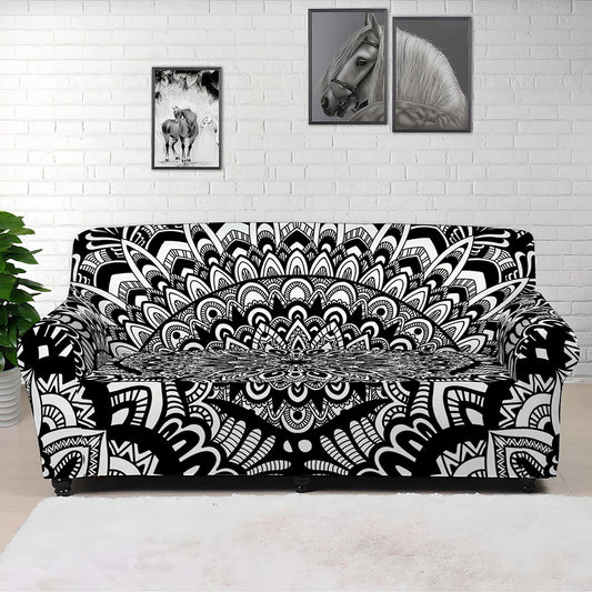White And Black Mandala Print Sofa Cover