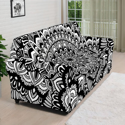 White And Black Mandala Print Sofa Cover