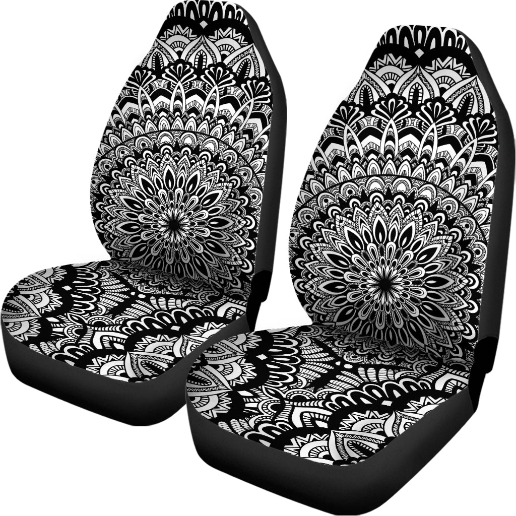 White And Black Mandala Print Universal Fit Car Seat Covers