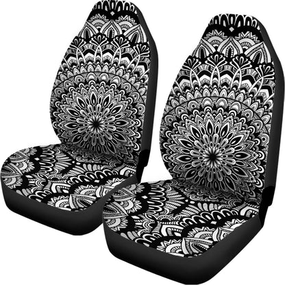 White And Black Mandala Print Universal Fit Car Seat Covers