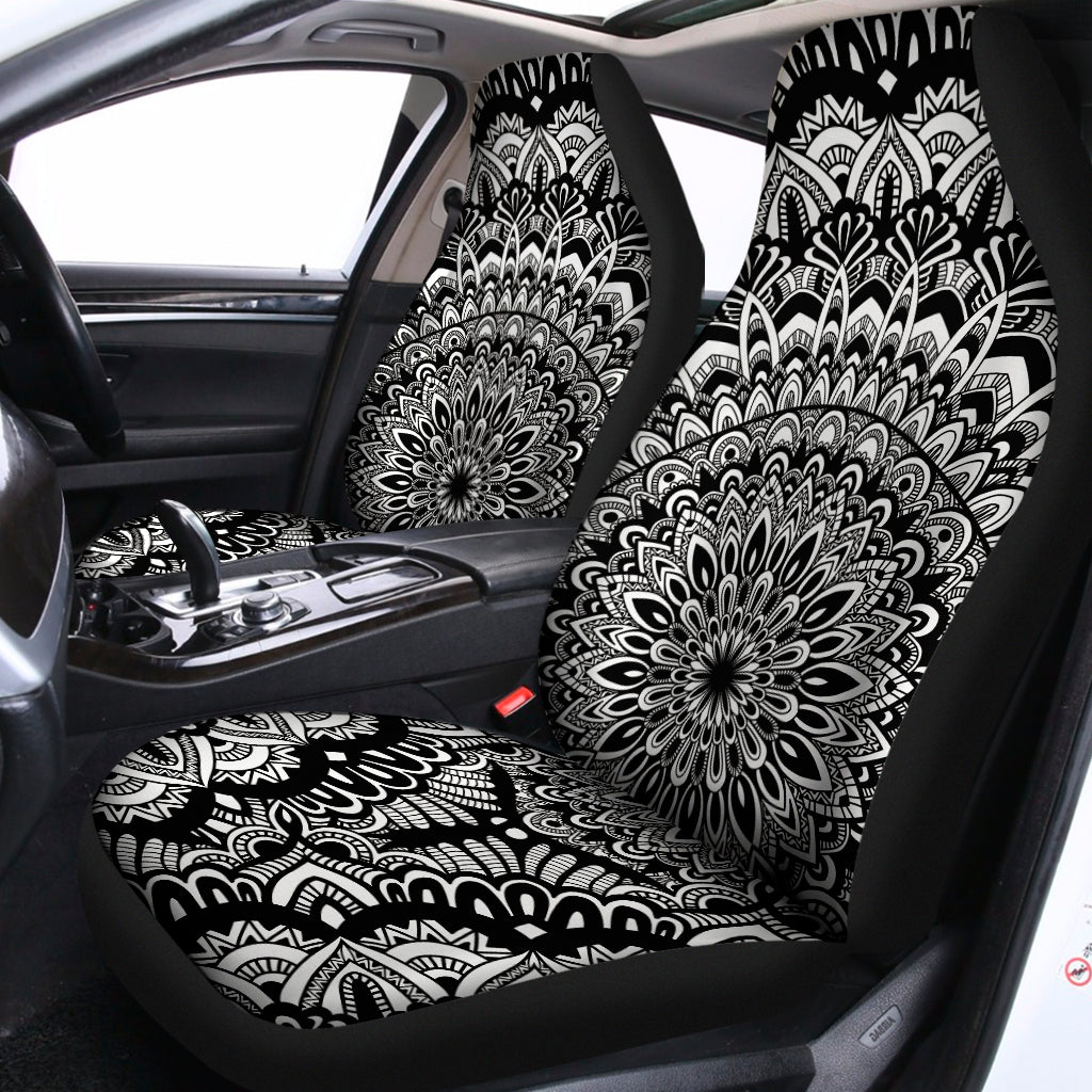 White And Black Mandala Print Universal Fit Car Seat Covers