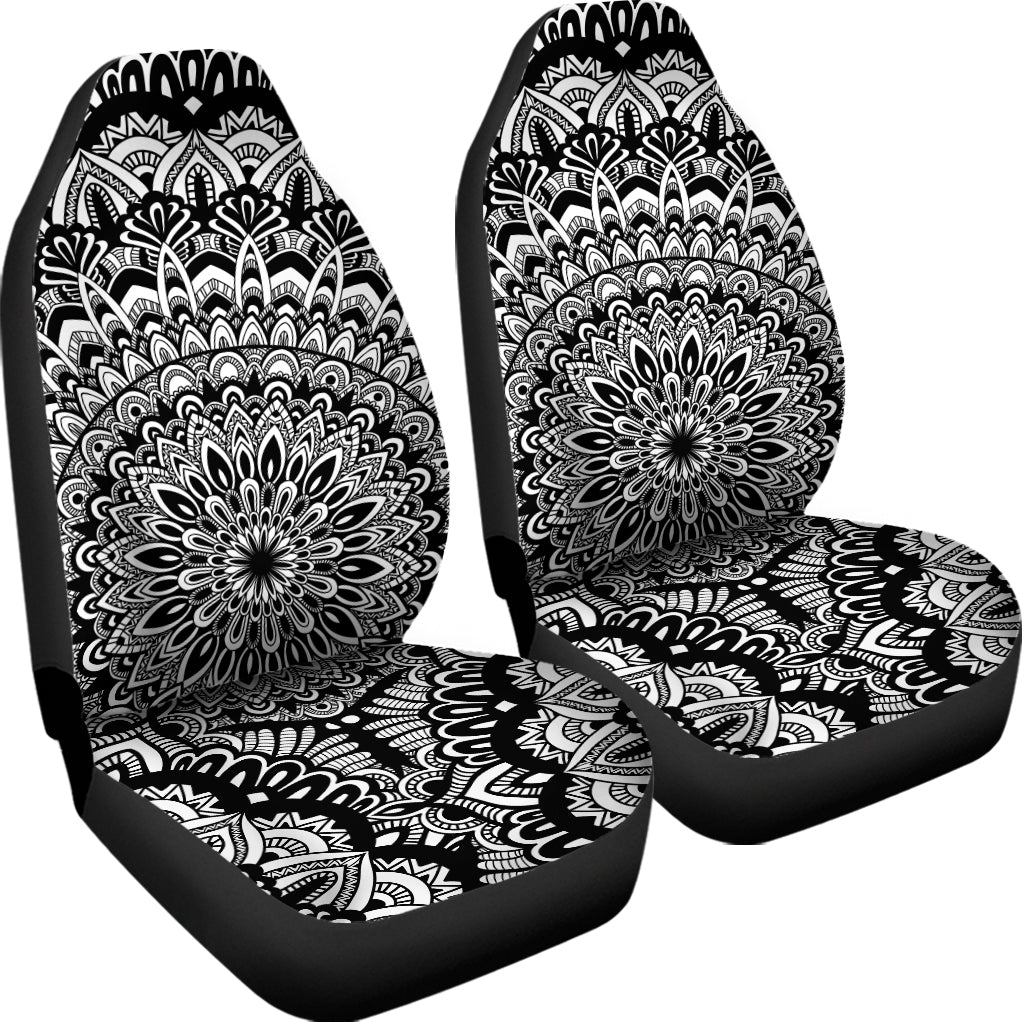 White And Black Mandala Print Universal Fit Car Seat Covers