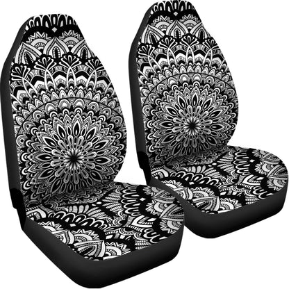 White And Black Mandala Print Universal Fit Car Seat Covers