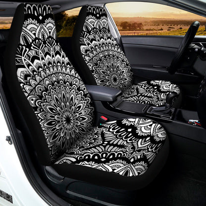 White And Black Mandala Print Universal Fit Car Seat Covers