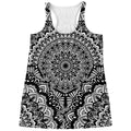 White And Black Mandala Print Women's Racerback Tank Top