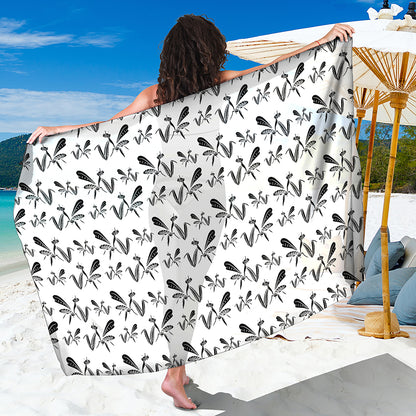 White And Black Mantis Pattern Print Beach Sarong Wrap