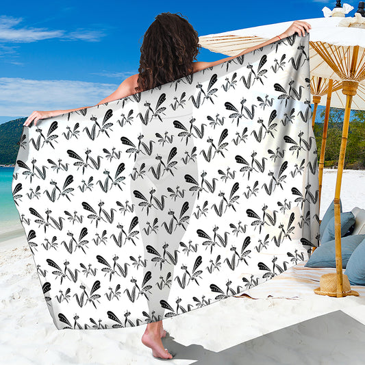 White And Black Mantis Pattern Print Beach Sarong Wrap