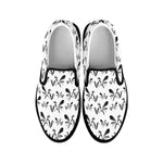 White And Black Mantis Pattern Print Black Slip On Shoes