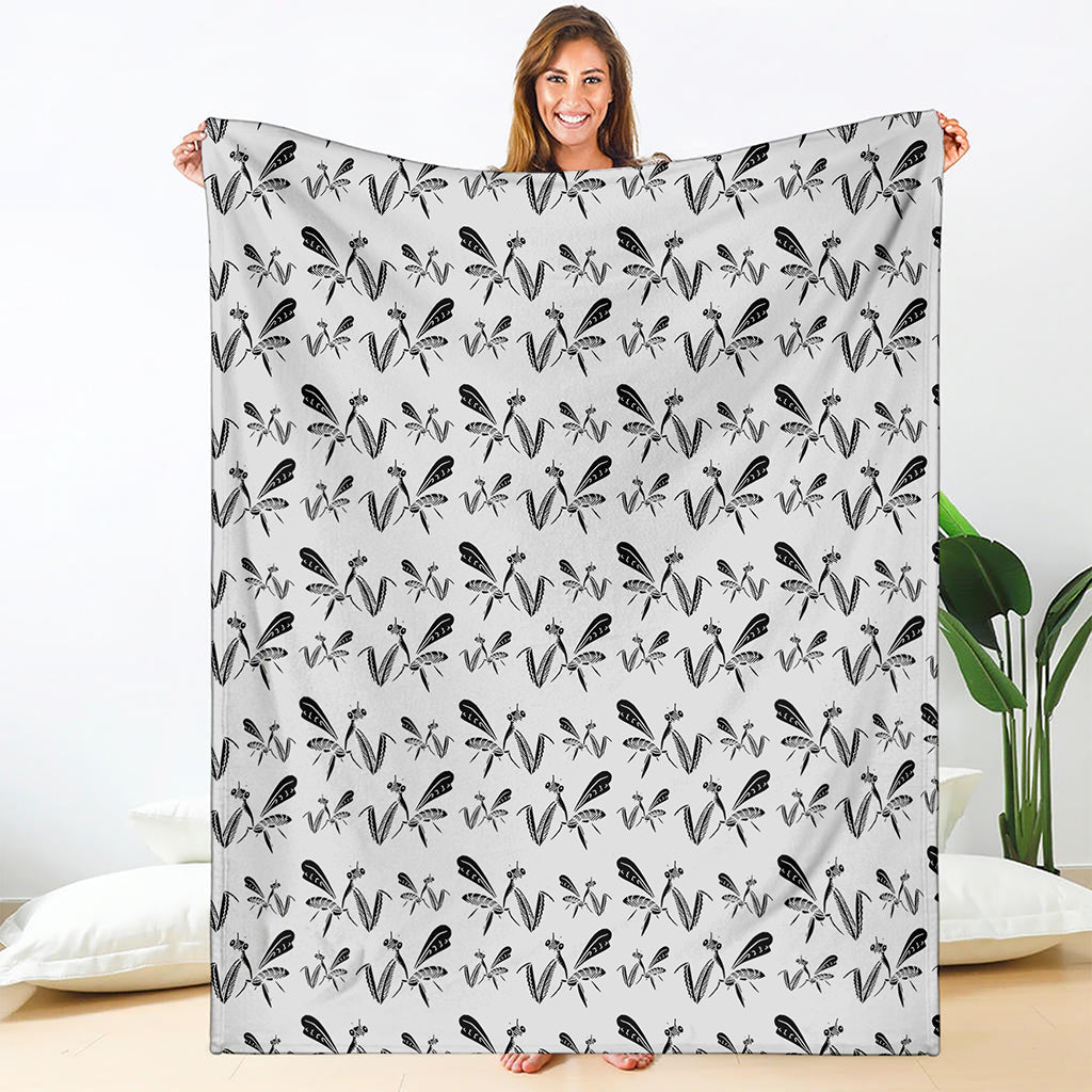 White And Black Mantis Pattern Print Blanket