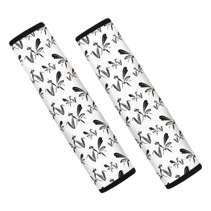 White And Black Mantis Pattern Print Car Seat Belt Covers