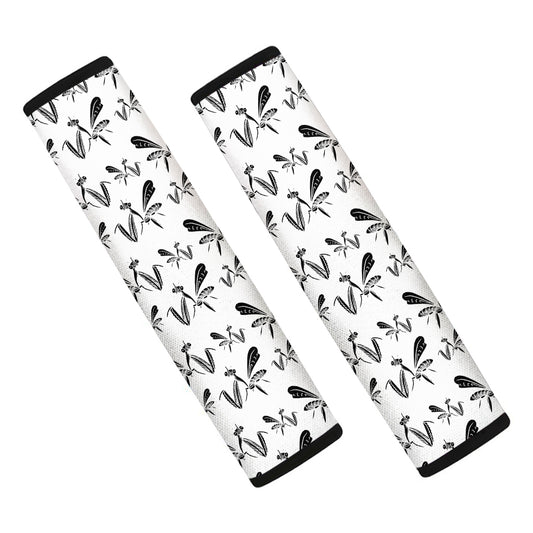 White And Black Mantis Pattern Print Car Seat Belt Covers