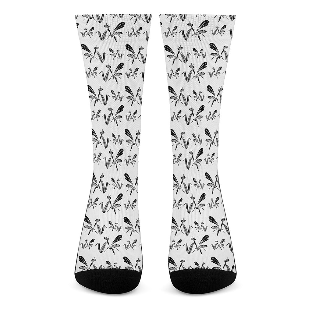 White And Black Mantis Pattern Print Crew Socks