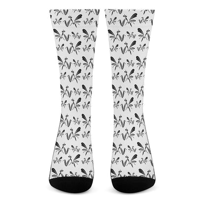 White And Black Mantis Pattern Print Crew Socks