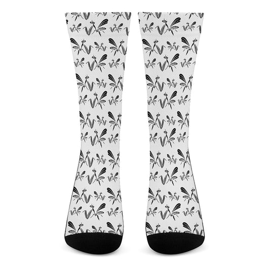 White And Black Mantis Pattern Print Crew Socks
