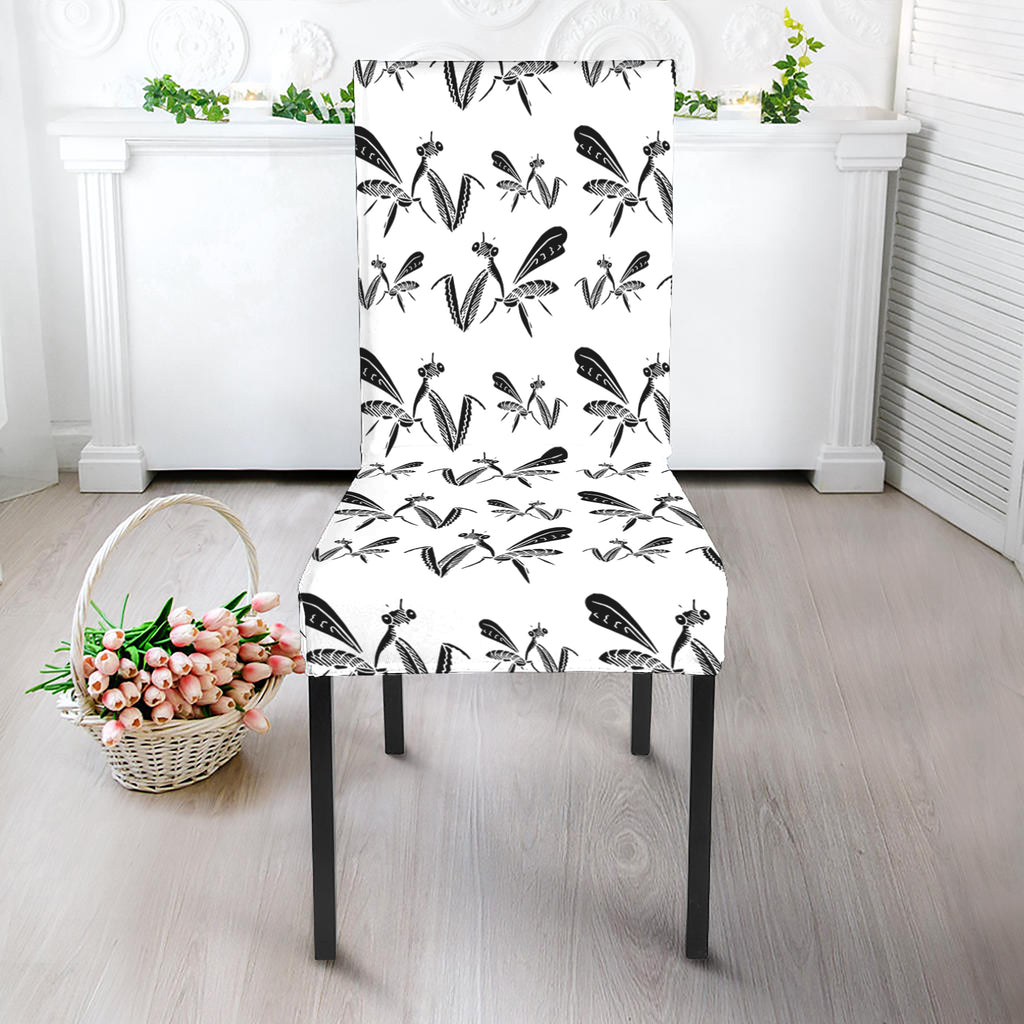White And Black Mantis Pattern Print Dining Chair Slipcover