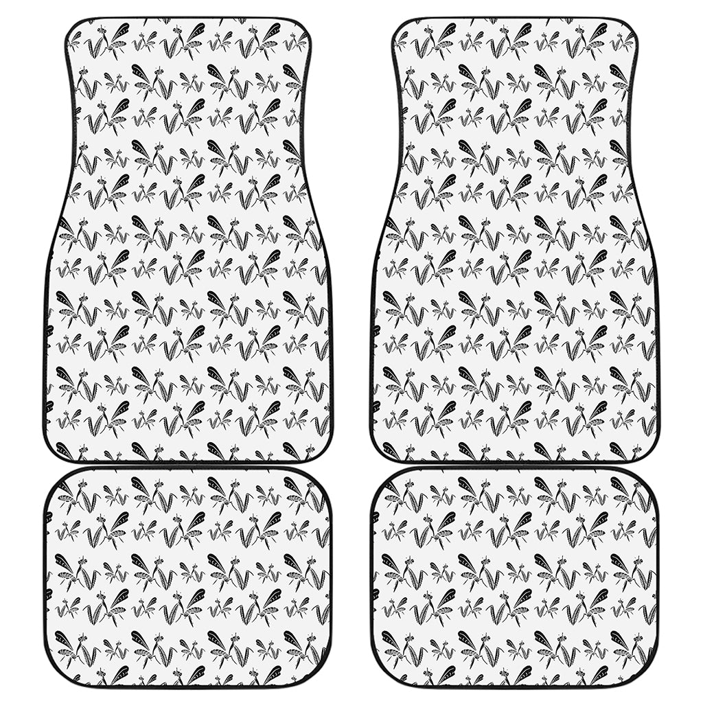 White And Black Mantis Pattern Print Front and Back Car Floor Mats