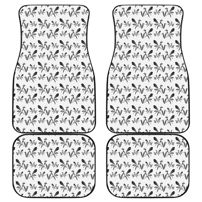 White And Black Mantis Pattern Print Front and Back Car Floor Mats