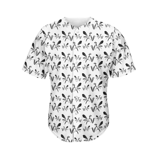 White And Black Mantis Pattern Print Men's Baseball Jersey