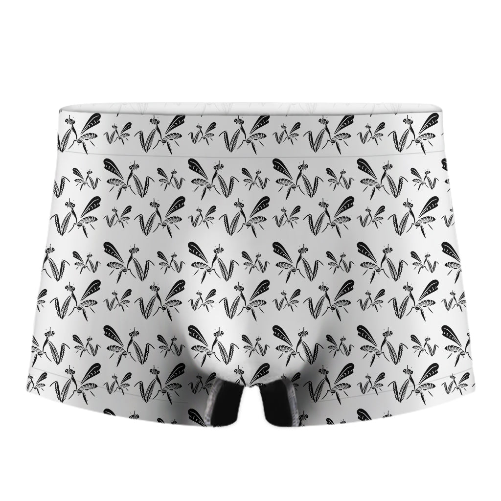 White And Black Mantis Pattern Print Men's Boxer Briefs