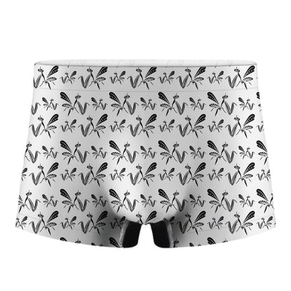 White And Black Mantis Pattern Print Men's Boxer Briefs
