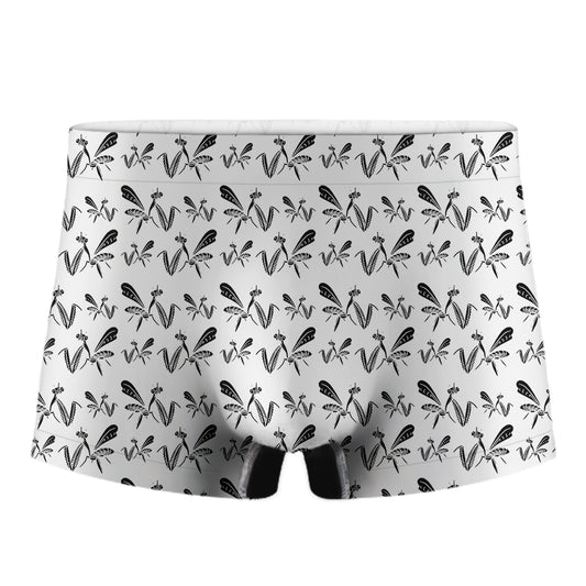 White And Black Mantis Pattern Print Men's Boxer Briefs
