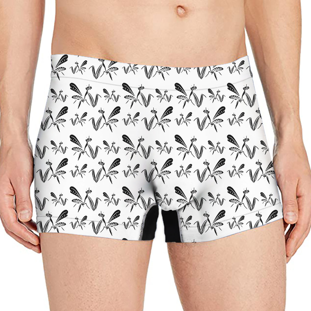 White And Black Mantis Pattern Print Men's Boxer Briefs