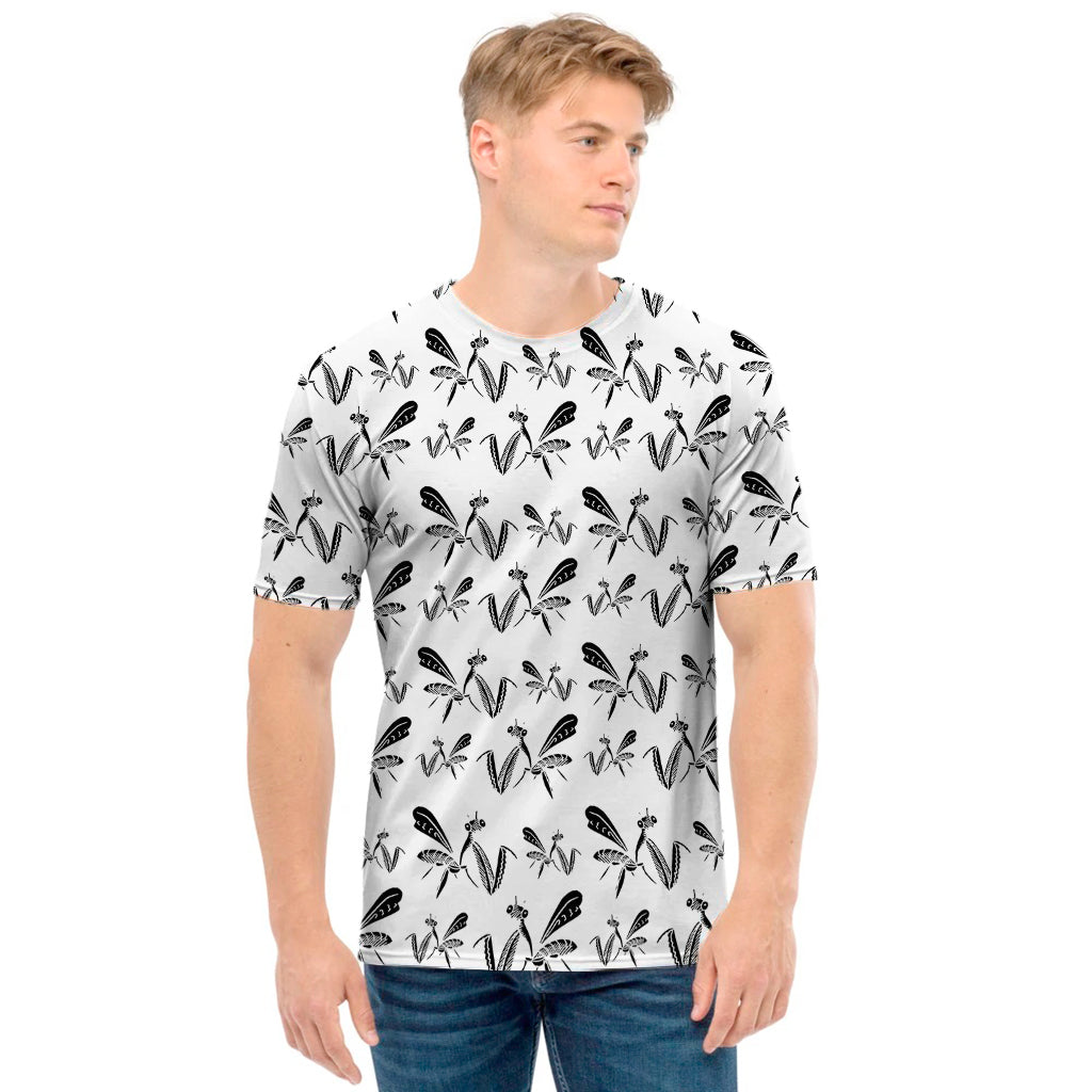 White And Black Mantis Pattern Print Men's T-Shirt