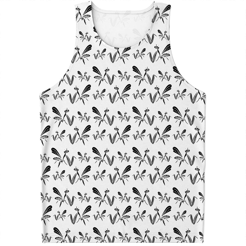 White And Black Mantis Pattern Print Men's Tank Top