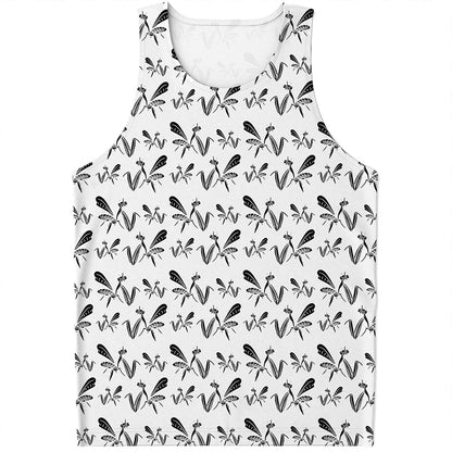 White And Black Mantis Pattern Print Men's Tank Top