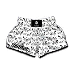 White And Black Mantis Pattern Print Muay Thai Boxing Shorts