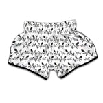 White And Black Mantis Pattern Print Muay Thai Boxing Shorts