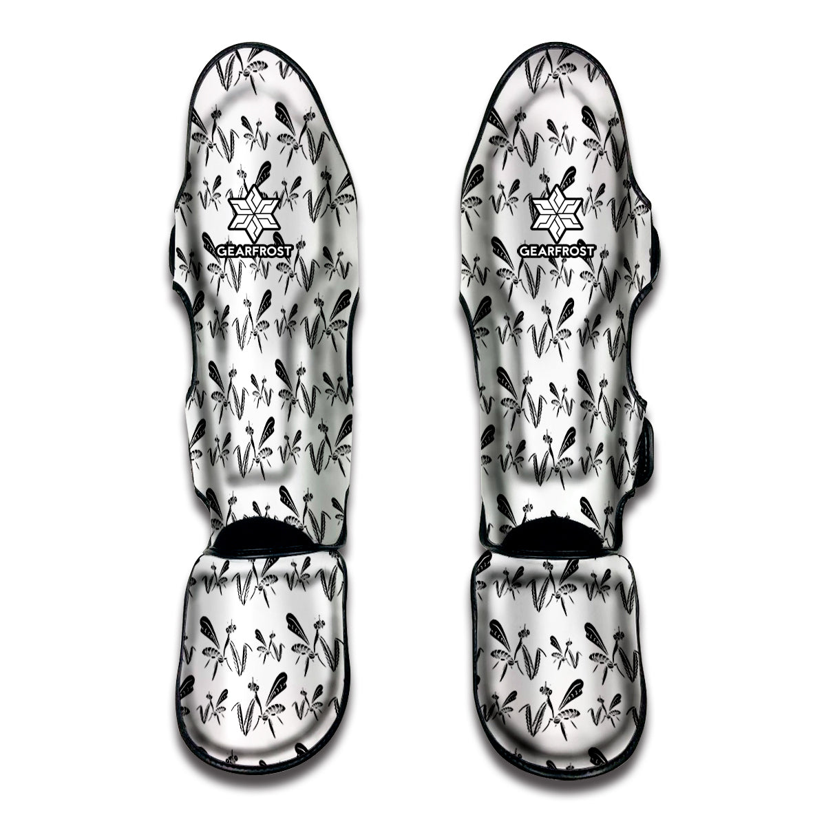 White And Black Mantis Pattern Print Muay Thai Shin Guard