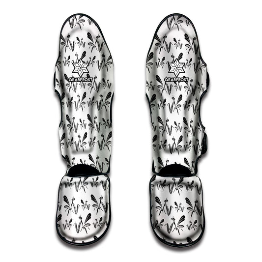 White And Black Mantis Pattern Print Muay Thai Shin Guard