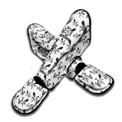 White And Black Mantis Pattern Print Muay Thai Shin Guard
