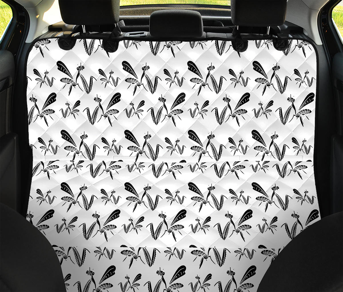 White And Black Mantis Pattern Print Pet Car Back Seat Cover