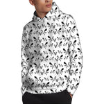White And Black Mantis Pattern Print Pullover Hoodie