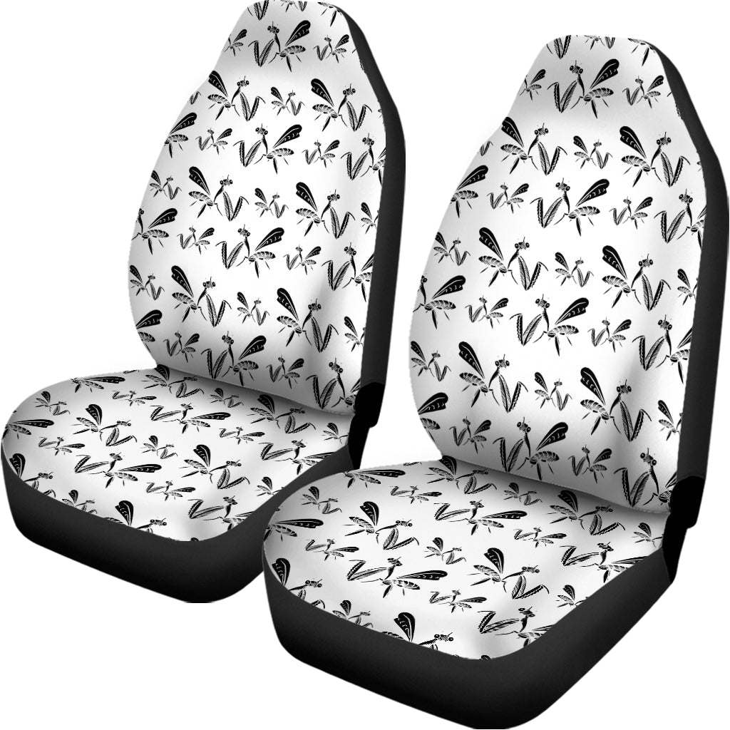 White And Black Mantis Pattern Print Universal Fit Car Seat Covers