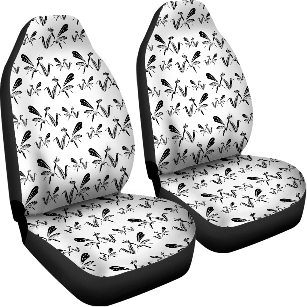 White And Black Mantis Pattern Print Universal Fit Car Seat Covers