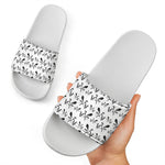 White And Black Mantis Pattern Print White Slide Sandals