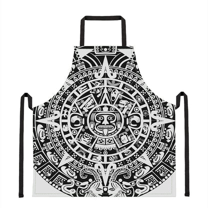 White And Black Maya Calendar Print Apron