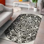 White And Black Maya Calendar Print Area Rug