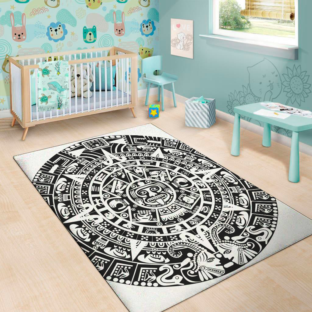 White And Black Maya Calendar Print Floor Mat – GearFrost