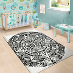 White And Black Maya Calendar Print Area Rug