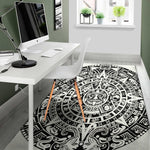 White And Black Maya Calendar Print Area Rug