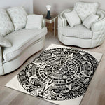 White And Black Maya Calendar Print Area Rug