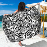 White And Black Maya Calendar Print Beach Sarong Wrap