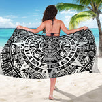 White And Black Maya Calendar Print Beach Sarong Wrap