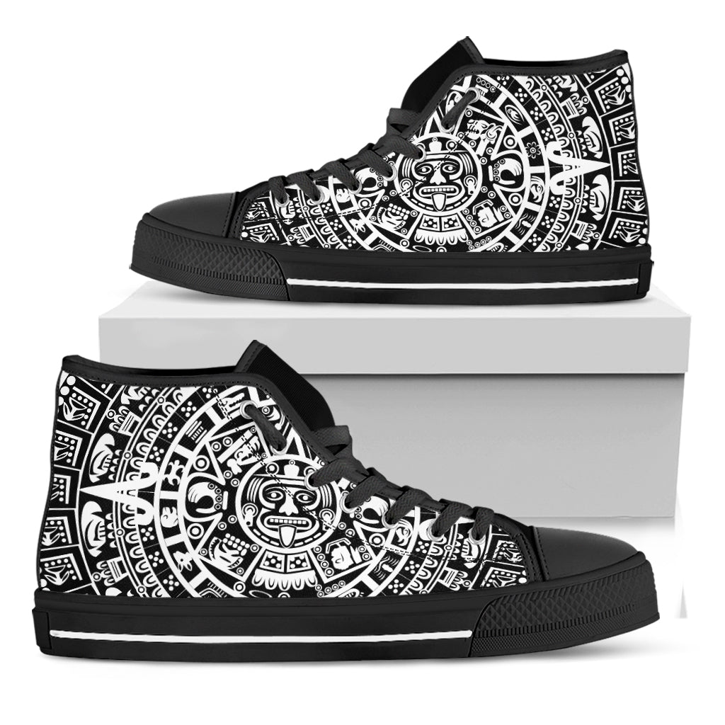 White And Black Maya Calendar Print Black High Top Shoes